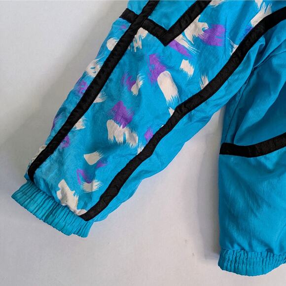 VINTAGE 90s Coastal Images TEAL Nylon Windbreaker Track Jacket M Streetwear - Picture 4 of 12